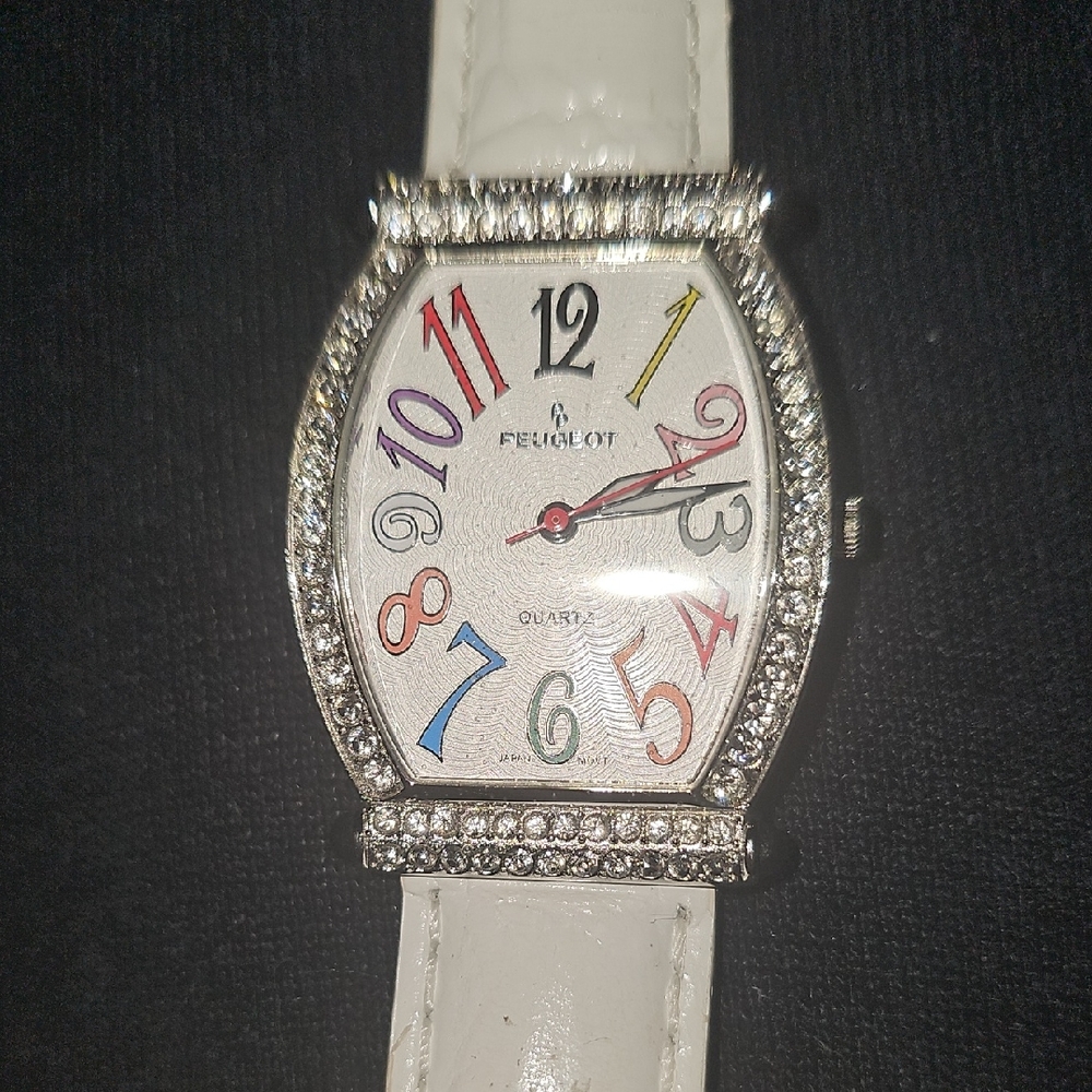 Peugeot White Watch with Multicolor Dial